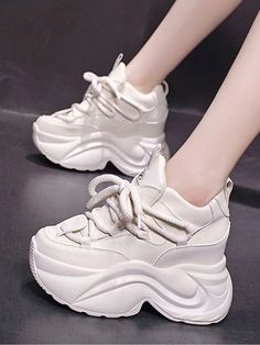 White  Collar   Plain  Embellished   Women Shoes Womens White Shoes, New Style Shoes, White Platform Sneakers, Casual Athletic Shoes, Elevator Shoes, Basket Sport, Dr Shoes, Plastic Heels