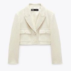 Beautiful Cropped Blazer, Pinstripe Detail, True To Size Chic Striped Outerwear With Lapel Collar, Chic Striped Winter Blazer, Crop Blazer, Cropped Blazer, Plaid Blazer, Zara Jackets, Colored Blazer, Zara Black, Lapel Collar