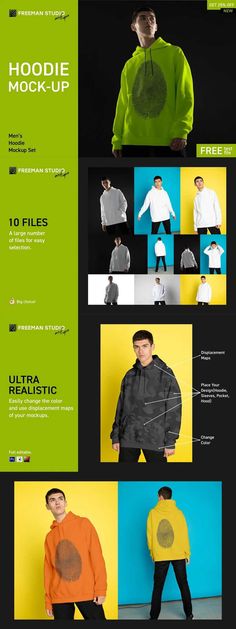 an advertisement for hoodie mockup with multiple images