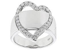 Moissanite Fire® .87ctw diamond equivalent weight round brilliant, Platineve® heart ring. Measures approximately 13/16" L x 3/16" W and is not sizeable. Actual moissanite weight is .58ctw. Moissanite Heart Cut Diamond Ring For Valentine's Day, Moissanite Heart Ring For Anniversary, Round Cut, White Heart-shaped Moissanite Jewelry, Heart-shaped Moissanite Jewelry With Diamond Accents, Heart-shaped Diamond Ring With Accents For Valentine's Day, Frame Of Mind, Round Brilliant, Cultured Pearls, Heart Ring