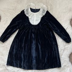 New For Girls Whose Heights 140cm Elegant Blue Dress With Doll Collar, Blue Dress For Fall Dress-up, Blue Lace Trim Dress For Fall, Long Sleeve Dresses With Lace Trim For Dress-up, Long Sleeve Dresses With Lace Trim For Dress-up Occasions, Dresses Beautiful, Navy Dress, Kids' Dresses, For Girls