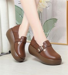 Upper Material: PUHeel Height: 6CMPlatform Height: 3.5cmUpper Height: 5.5cmColor: Khaki, Black Soft Sole Slippers, Comfortable Slippers, Spring Summer Dress, Slipper Shoes, Leather Wedges, Womens Shoes Wedges, Slip Ons, Wedge Shoes, Slip On Shoes