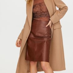 This Faux-Leather Skirt Is Cut Too Wide And Too Long For My Super Short And Petite Frame And I Don’t Feel Like Tailoring It. Hoping It Will Fit Someone Else Better! Aritzia Skirt, Baroque Dress, Midi Skirts Style, Faux Leather Midi Skirt, Ruffle Bodycon, Leather Midi Skirt, Late Winter, Aritzia Wilfred, Faux Leather Skirt