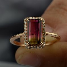 Watermelon Tourmaline Ring, Cut Watermelon, Green Ring, Green Rings, Solid Gold Ring, Etsy Wedding Rings, Solid Gold Rings, Tourmaline Ring, Special Jewelry