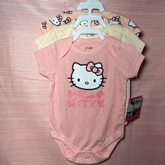 Brand New Includes 3 Different Hello Kitty Baby Onesies Hello Kitty Baby Stuff, Hello Kitty Baby Clothes, Hello Kitty Matching, 2000s Baby, Hello Kitty Baby, I Want A Baby, Kitty Baby, Reborn Baby Doll, Hello Kitty Pink