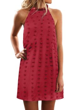 Red Pompom Mock Neck Sleeveless Shift Mini Dress Casual Red Halter Neck Sleeveless Dress, Red Casual Mini Sleeveless Dress, Casual Red Mini Length Sleeveless Dress, Great Falls Virginia, Night Slip, Shift Mini Dress, Feeling Well, Mini Dresses Online, Mini Robes