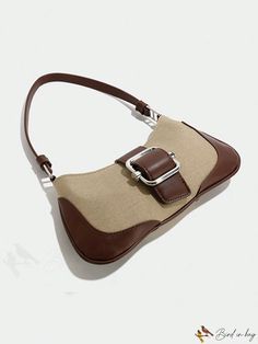 BirdinBag - Stylish Medium Colorblock Baguette Bag with Buckle Decoration Retro Brown Baguette Shoulder Bag, Retro Rectangular Baguette Bag For Everyday Use, Retro Baguette Bag With Adjustable Strap For Daily Use, Retro Brown Rectangular Baguette Bag, Retro Square Baguette Bag, Retro Baguette Bag Satchel With Removable Pouch, Retro Satchel Baguette Bag With Removable Pouch, Large Capacity Beige Square Baguette Bag, Retro Baguette Bag With Detachable Strap For Everyday