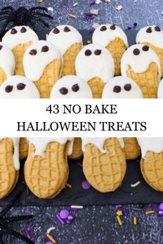 halloween treats with white frosting and chocolate eyes on them are arranged in the shape of waffles