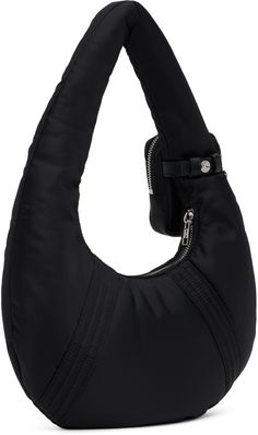 Padded nylon taffeta shoulder bag in black. · Buffed leather trim throughout · Detachable zip pouch at integrated shoulder strap · Rubberized logo patch at face and zip pouch · Quilted detailing at face and back face · Zip closure · Patch pocket at interior · Twill lining · H7 x W12 x D1.5 · Total height: H15 Supplier color: Black Designer Nylon Bag With Zipper Closure, Designer Nylon Crossbody Shoulder Bag, Luxury Nylon Shoulder Bag With Zipper Pocket, Kenzo Paris, Zip Pouch, Leather Trim, Leather Trims, Patch Logo, Inside Pocket