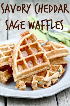 savory cheddar sage waffles on a white plate