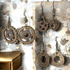 3 Pr. Steampunk Dangles Gears Bronzed Acrylic. Handmade. Approx. W .5” L 1.5” And W 2” L 2.25” Boho Style Dangles #Winnfritt Fashion Statement Womens Jewelry Trendy Ethnic Punk Grunge Rustic Alternative Retro Teen Hand Made Handcrafted Edgy Womens Jewelry Rocker Biker Ecclectic Gears Lgbtq Transgender Unisex Steampunk Tassels Steampunk Jewellery, Steam Punk Jewelry, Steampunk Sunglasses, Punk Grunge, Womens Jewelry, Steampunk Jewelry, Jewelry Ideas, Boho Style, Wire Wrapping