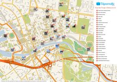 a map with many different locations in the city, including buildings and roads on it