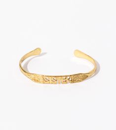 Our exclusive Bali Word Bracelets are perfect for gifting yourself or others. Wear a daily reminder to love more, find joy in the small details, respect everyone, or be a ray of sunshine. Zodiac signs also available! Brass cuff bracelet with variety of statement sayings Adjustable to fit a variety of wrist sizes Hand crafted in Bali from recycled Brass Exclusive to Cleobella Spiritual Engraved Bracelets For Friendship, Symbolic Personalized Bracelets, Trendy Cuff Bangle For Friendship, Trendy Cuff Bangle Bracelet For Friendship, Stackable Bangle Friendship Bracelets As Gift, Personalized Bohemian Gold Friendship Bracelets, Inspirational Adjustable Stackable Bracelets, Gift Stackable Bangle Friendship Bracelets, Meaningful Everyday Bangle Bracelets