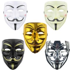 PRICES MAY VARY. 5 Packs in Package! (1*Gold/1*White/1*Silver/2*Black) One size fits most.Size:20cm*17cm .Masquerade Halloween Mask The hacker mask features an adjustable strap . Made of high quality plastic material. The hacker mask makes for a great birthday present, Halloween, Christmas, Cosplay, carnival, fancy dress party and or special present for any other holidays for family and friends. You will get :5 Packs Halloween V Hacker Mask Best costume and prop for: halloween,christmas,cosplay, Hacker Mask, Men Wigs, V For Vendetta Mask, Vendetta Mask, Guy Fawkes Mask, Mask Guy, California Costumes, Halloween Costume Mask, Hair Mask For Damaged Hair