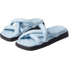 Alohas Slip-On Baby Blue Cross Sandals - New In Box Make A Statement With Your Modish Look Wearing The Alohas Slip-On Cross Sandals. Flat Sandals Featuring Leather Upper With Crisscross Detailing. Leather Lining. Open Round Toe Silhouette. Easy Slip-On Style. Durable Synthetic Outsole. White Platform Flip Flops, Padded Sandals, Black And White Sandals, Tan Leather Sandals, Black Platform Sandals, Black Strappy Sandals, Sandals Flat, Blue Cross, Brown Leather Sandals