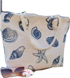 Honolulu Vacation, Blue Seashells, Vacation Essentials, Canvas Beach Bag, Soak Up The Sun, Tropical Pattern, Rope Handles, Perfect Bag, Honolulu