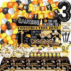 PRICES MAY VARY. 【Package Included】:1*happy birthday banner,1*1 set of 3-year-old banner,1pcs 40in "3" balloon,105pcs balloons arch,20* knives,20* forks,20pcs spoon,20* 7inch plates,20* 9 inch plates,20* napkins,20*cups,1* 3rd cake toppers,24* cupcake toppers(8 style,each style 3pcs),2* 51.2" x 86.6" tablecloth,1* 5*3ft backdrop. The third boy's birthday party, baby shower, excavator 3 birthday decoration. It almost includes everything for your baby's excavator 3rd birthday party decoration. Really cute, the design is very ideal. Suitable for a 3rd birthday party. All products are made of high-quality environmentally friendly materials, odorless, and environmentally friendly. These are easy to assemble and will save you time, allowing you to enjoy the party. Leave a happy birthday and love Boys 3rd Birthday Theme, Truck 3rd Birthday Party, Construction 3rd Birthday Party, 3 Year Birthday Theme Boy, Construction 3rd Birthday, 3rd Birthday Party Decorations, Construction Truck Birthday, Construction Birthday Decorations, Balloon Arch Backdrop