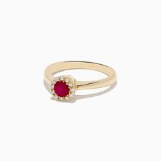 Effy Ruby Royale 14K Yellow Gold Round Diamond Halo Ruby Ring, 0.52 TCW Round Diamond Halo, Yellow Stone, Ruby Ring, Diamond Halo, Gold Yellow, Halo Diamond, Round Diamond, Round Diamonds, Gold Metal