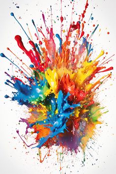 An artistic and vibrant photo of multiple splashes of colorful paint on a pristine white background, creating a dynamic and visually appealing abstract composition. The vivid colors contrast strikingly against the white, forming intricate patterns and shapes as the paint splatters and merges together. Splashes Of Color, Colorful Abstract Art Backgrounds, Paint Splash Wallpaper, Modern Expressionism Art, Splash Wallpaper, Vivid Art, Rustic Bedroom Ideas