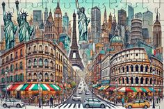 a jigsaw puzzle with the statue of liberty in new york city