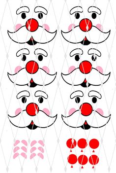 a set of six cartoon faces with different facial expressions and shapes to make them look like mustaches