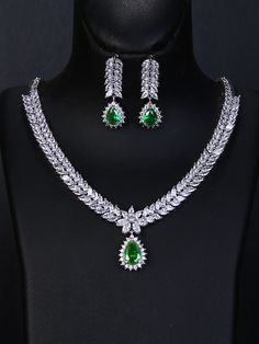 2 Pieces Luxury Cubic  4 Colors Water Drop Wedding Earrings Necklace For Women Bridal Jewelry Sets Party Accessories Green    Copper     Women Fashion Jewelry, size features are:Bust: ,Length: ,Sleeve Length: Beautiful Tiaras, Big Necklace, Wedding Earrings Drop, Women's Jewelry Sets, Fancy Jewellery, Watches Women Fashion, Girly Jewelry, Gorgeous Jewelry, Bridal Jewelry Sets