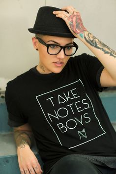 Take Notes, Boys | Crewneck – Androgynous Fox Androgynous Women, Tomboy Femme, Fox Clothing, Gender Neutral Style, Androgynous Outfits, Lesbian Fashion, Lesbian Art, Queer Fashion, Long Sleeve And Shorts