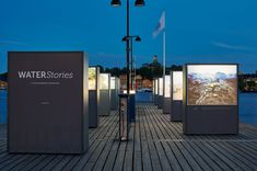 the water stories are lit up at night