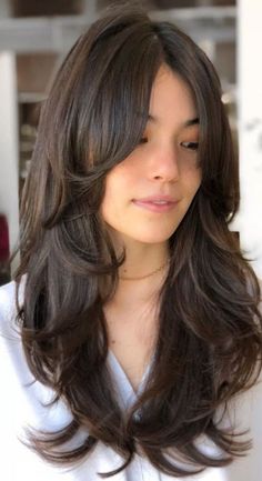 Layered Haircuts With Bangs, Bangs With Medium Hair, Hairstyles For Layered Hair, Prom Hairstyles For Long Hair, Long Dark Hair, Haircut Inspiration, Haircuts For Medium Hair