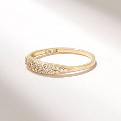 Minimalist Curve Features * Made to Order. * Gold KT: 10K, 14K, 18K * Custom Gold Color: Rose Gold, Yellow Gold, White Gold * Diamond Color- Clarity: G color SI clarity (excellent ideal cut) * Total Ctw: 0.14 ctw * Width of Band: 1.30MM * Thickness of Band: 1.20MM * Ready to Ship in 5-7 Business Days ▶ Want to find out more? Check out my shop https://etsy.me/3pTGOqE I hope you enjoy my designs as much as I enjoyed creating them for you! ★ ★ ★ Each order will be beautifully packaged for gift givi 14k Yellow Gold Pave Setting Signet Ring, 14k Yellow Gold Signet Ring With Pave Setting, Formal 14k Gold Signet Ring With Pave Setting, Elegant 14k Gold Cluster Ring With Pave Setting, Dazzling 14k Gold Cluster Ring With Pave Setting, Elegant 14k Gold Stackable Rings With Pave Setting, Yellow Gold Signet Ring With Pave Setting For Anniversary, Wedding Fine Jewelry Signet Ring With Pave Setting, 14k Gold Stackable Rings With Pave Setting As Gift