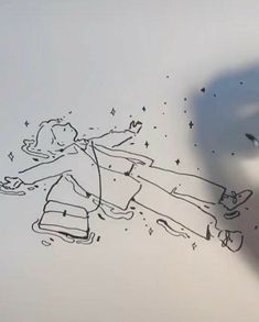 a drawing of a man falling off his skateboard with stars on the sky in the background