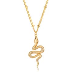 PRICES MAY VARY. ✔️【 SNAKE NECKLACES】 Crafted in 14k real gold plated brass, this necklace has cubic zirconia-studded snake pendant that shines. Can be worn alone or layered with other chains for everyday outfits. ✔️【HYPOALLERGENIC】 Exquisite craftsmanship with thickened electroplating process,not easy to rust or tarnish. Highly polished finish,smooth surface,nickel-free and hypoallergenic. ✔️【MEASUREMENTS】 Snake pendant size 1.3" tall ,0.67" wide. Chain length 20 " long with 1.77" adjustable ex Snake Necklaces, Evil Eye Butterfly, Butterfly Angel, Eye Butterfly, Electroplating Process, Elephant Pendant Necklace, Faith Jewelry, Snake Pendant, Elephant Necklace