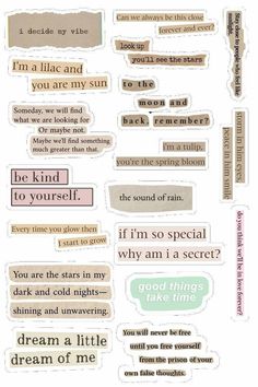 stickers with words and phrases on them