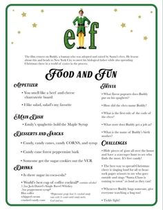 an elf's food and fun flyer for children to play with in the kitchen