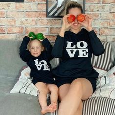 Mom and Daughter Matching Hooded Dresses Hooded Dresses, Girls Sweatshirt Dress, Hooded Sweater Dress, Mom And Daughter Matching, Hooded Sweatshirt Dress, Mom And Daughter, Letter Print Hoodie, Love Print, Hooded Dress