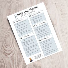 a printable prep your home checklist sitting on top of a wooden table