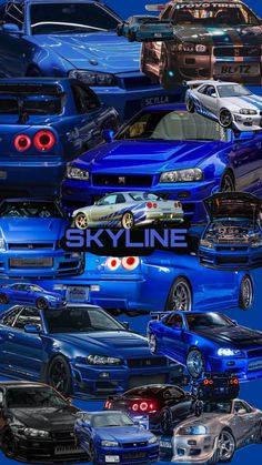 many different cars are shown with the sky line logo on them, and there is no image here to provide a caption for