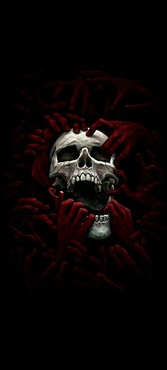 a skull in the middle of red blood