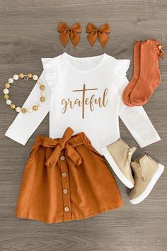 "Grateful" White Corduroy Skirt Set | Sparkle In Pink Thanksgiving Top, Cute Church Outfits, Holiday Fits, Daughter Outfits, Kid Outfits, Cute Thanksgiving Outfits, Chloe Clothing, Sparkle In Pink