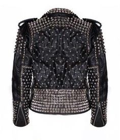 motorcycle Gothic rock spiked Studded Jacket made with 100 % Genuine Top Quality Cowhide LeatherMulti cor StuddedHigh-Quality Studs. Each securely added by handCropped, Vintage - Inspired / Moto / Fit0.9 to 1.0 MM Cowhide Leather usedSoft Black Real LeatherAll sizes AvailableMake sure to Look at the size chart below before selecting your size. Studs And Spikes, Studded Leather Jacket, Studded Jacket, Gothic Rock, Studded Belt, Studded Leather, Soft Black, Silver Studs, Denim Fashion