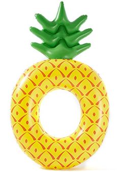 an inflatable pineapple shaped pool toy on a white background with clippings