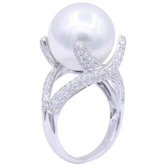 13-14 mm South Sea Pearl Diamonds: 0.90 Carats 5.50 g. South Sea Pearl Ring, Pearl Diamond Ring, Diamond Bracelet Design, Silver Jewellery Online, Handcrafted Silver Jewelry, Golden South Sea Pearls, Pearl And Diamond Ring, Platinum Diamond Rings, Pave Diamond Ring