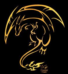 a golden dragon on a black background