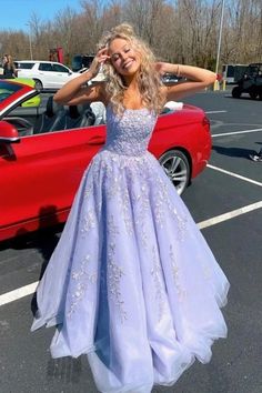 Silhouette:?A Line Waist: Natural Sleeve Length:?Sleeveless Fabric: Lace,?Tulle Shown Color: Lavender Built-In Bra: Yes Mx Dresses, Prom Dress Lavender, Grad Gowns, Lavender Formal Dress, Prom 23, Lavender Prom Dresses, Winter Formal Dresses, Long Evening Gowns, Cute Prom Dresses