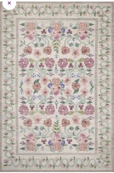 a rug with flowers and vines on the bottom is shown in two different colors, one pink