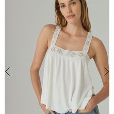 New With Tags White Tank By Lucky Brand Size Small. Soft Cotton Material. Slightly Oversized, Could Even Fit A Medium. Hooded Crop Top, Tie Dye Crop Top, Casual Summer Tops, Knit Tank, Neck Lace, Lace Tank, Wide Leg Denim, Knit Tanks, Black Crop Tops