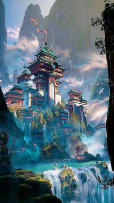 Japon Illustration, Phone Theme, Fantasy Castle, Fantasy City, Fantasy Places, Fantasy Art Landscapes, Fantasy Concept Art, 판타지 아트, Environment Concept Art