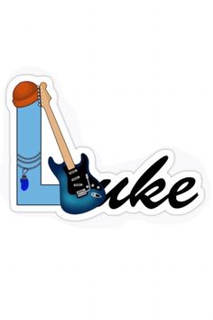 a sticker with the letter l and an electric guitar