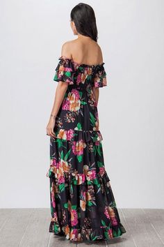 Smocked Floral Maxi Dress – Mota Boutique Smocked Maxi Dress, Floral Gown, Flying Tomato, Cath Kidston, Straight Neckline, Tiered Skirt, Visual Merchandising, Black Dresses, Floral Maxi