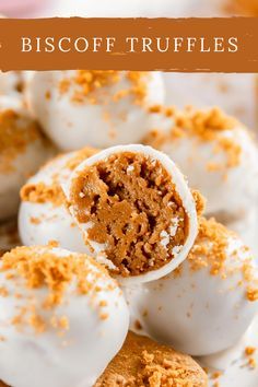 some white and orange desserts on a plate with the words biscoff truffles